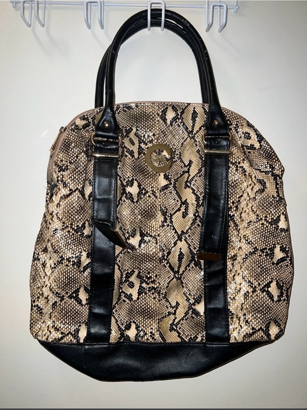 Snake Print Tote Bag with Black Trim